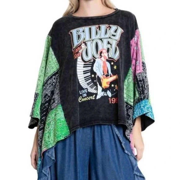 VTG Billy Joel 1994 Concert Oversized Tee With M/L Patchwork Kimono Sleeve Boho - Picture 6 of 16